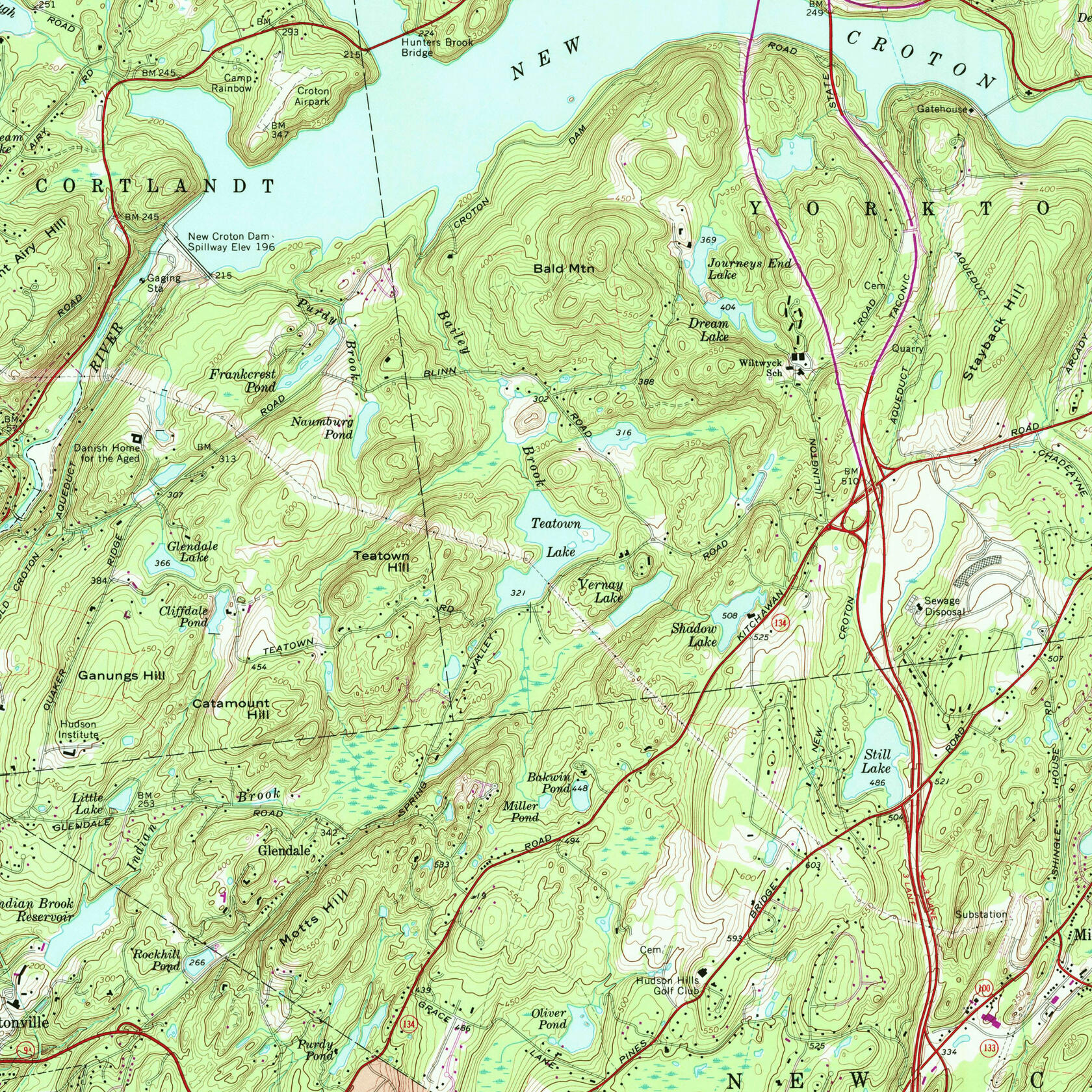 1967 USGS topographic map of Ossining, NY showing Teatown area